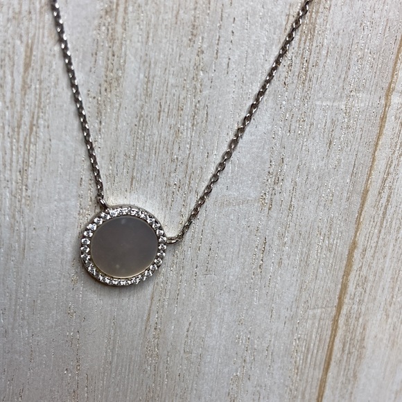 Silver Rhinestone Mother Of Pearl Circular Adjustable Necklace - Picture 7 of 7